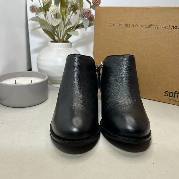 Soft Walk Rocklin Round Toe Block Heel Leather Booties Black Women's 6.5 W NWB - Picture 2 of 8